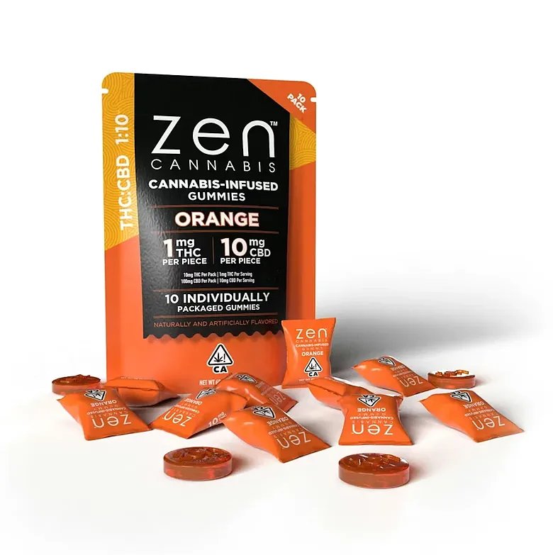 ZEN CBD THC+ apelsinų guminukai – 110 mg, 10 vnt., 60 g