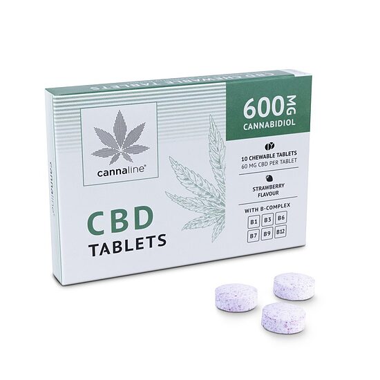Cannaline CBD-purutabletit ja B-vitamiinit – 600 mg CBD:tä, 10 × 60 mg
