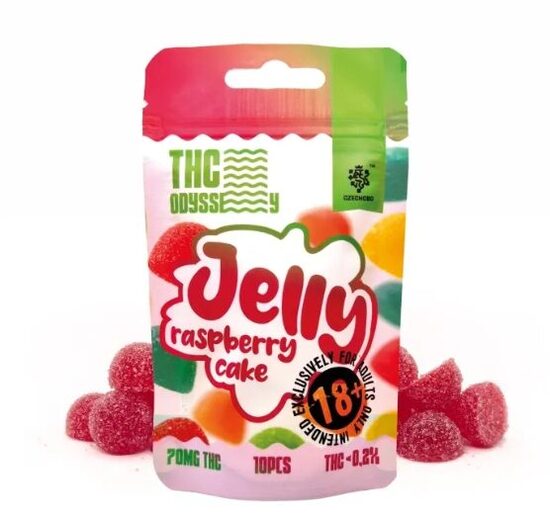 CBD THC guminukai „Raspberry Cake“ (avietinio pyrago skonio), 70 mg THC, 10 vnt.