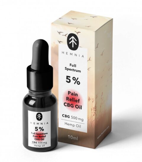 Hemnia viso spektro CBG aliejus „Pain Relief“ – 5 % CBG, 5 % CBD, 500 mg, 10 ml