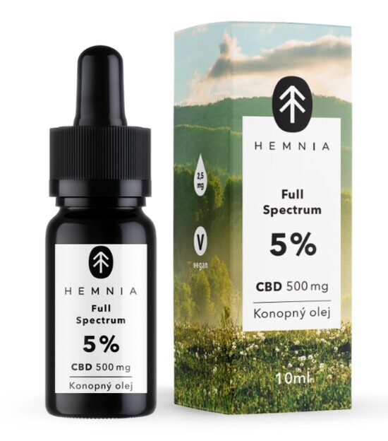 Hemnia viso spektro CBD kanapių aliejus 5 %, 500 mg, 10 ml