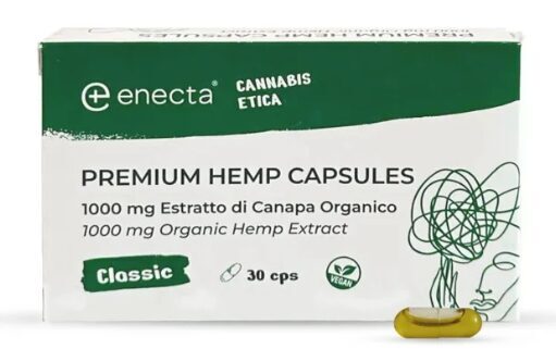 Enecta Premium kanapių kapsulės – 1000 mg ekologiško kanapių ekstrakto, 30 kapsulių, 15 g