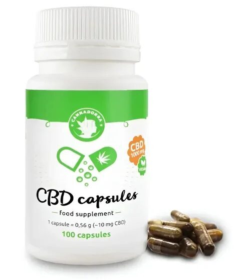 Cannadorra pilna spektra CBD kapsulas – 1000 mg CBD, 100 × 10 mg, 56 g