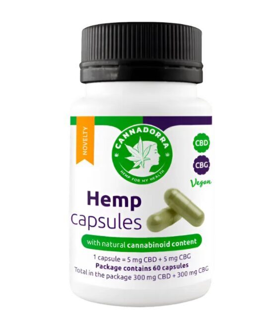 Cannadorra kaņepju kapsulas ar CBD + CBG – 60 gab.