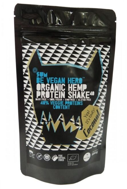 SUM Be Vegan Hero Coconut BIO kaņepju proteīna kokteilis ar kokosriekstu, 200 g