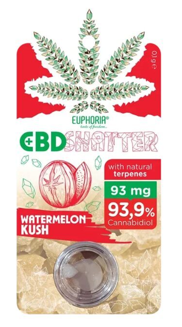 Euphoria CBD Shatter Watermelon Kush koncentrāts, 93–465 mg CBD