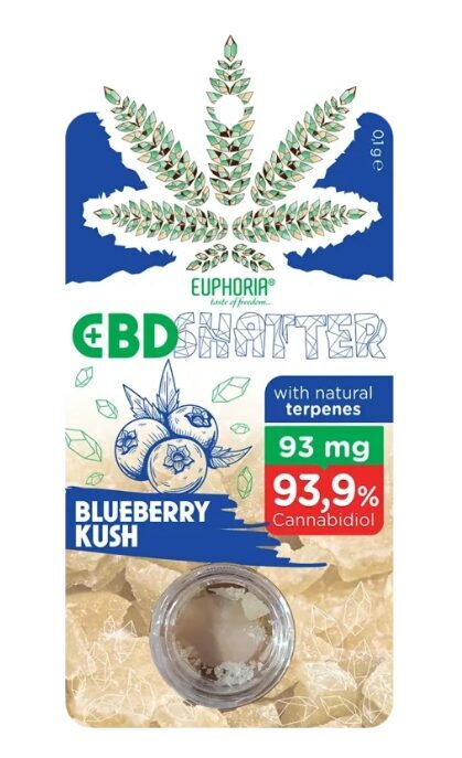 Euphoria CBD Shatter Blueberry Kush koncentrāts, 93–465 mg CBD