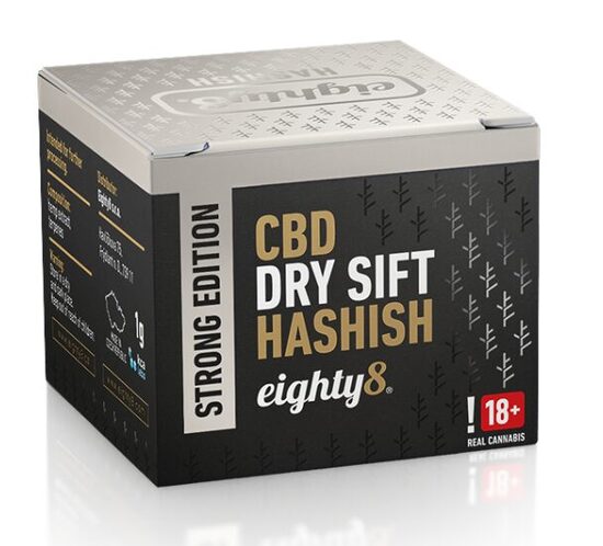 Eighty8 Dry Sift CBD hašišs, 12 % CBD, THC <0,2 %, 1 g