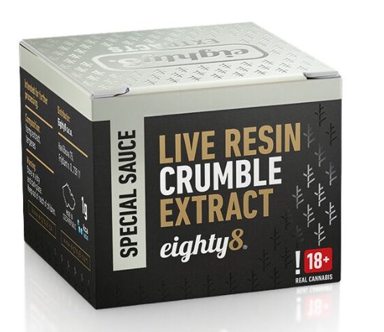 Eighty8 Live Resin Crumble CBD ekstrakts, 82 % CBD, THC <0,2 %, 1 g