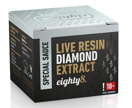 Eighty8 Live Resin Diamond CBD ekstrakts, 92 % CBD, THC <0,2 %, 1 g