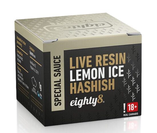 Eighty8 Live Resin Lemon Ice CBD hašišs, 50 % CBD, 1 g