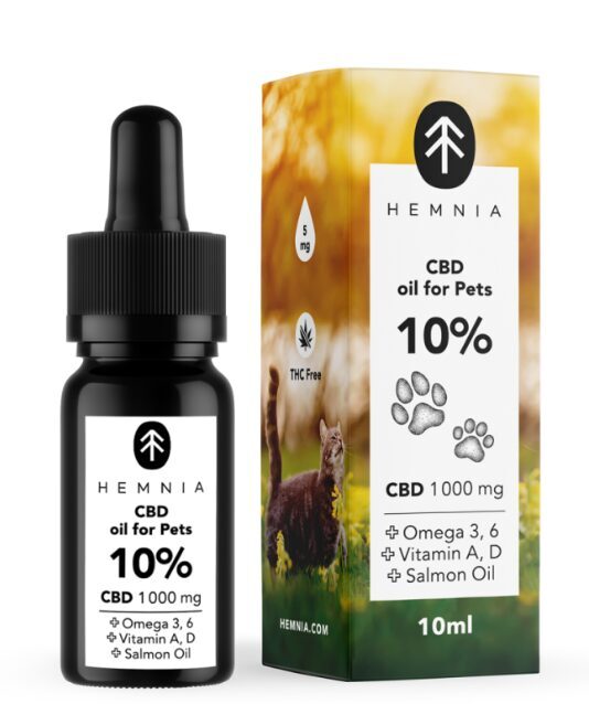 Hemnia CBD-öljy eläimille lohiöljyllä 10 %, 1000 mg, 10 ml