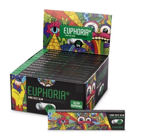 Euphoria King Size Slim Vibrant sukimo popierėliai su filtrais, 24 pakeliai