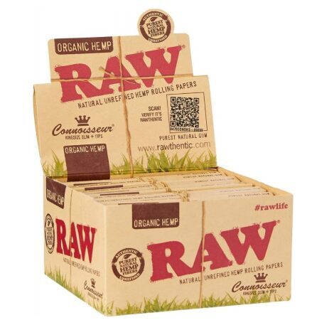 RAW Organic Hemp Connoisseur King Size Slim sukimo popierėliai su filtrais, 24 pakeliai
