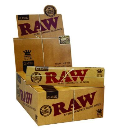 RAW Classic King Size Slim sukimo popierėliai, 110 × 44 mm, 50 pakelių / dėžutė