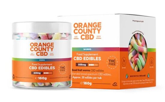 Orange County CBD Fruchtgummi-Würmer, 800 mg CBD, 20 Stück, 160 g