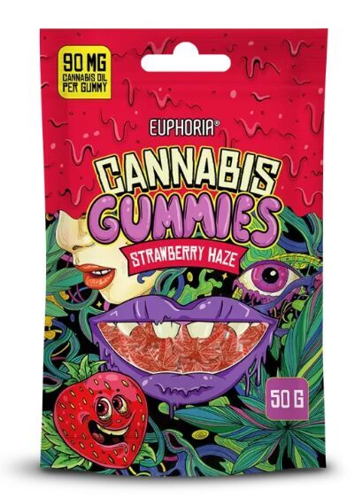 Euphoria Strawberry Haze vegane Hanf-Fruchtgummis mit Erdbeergeschmack, 50 g