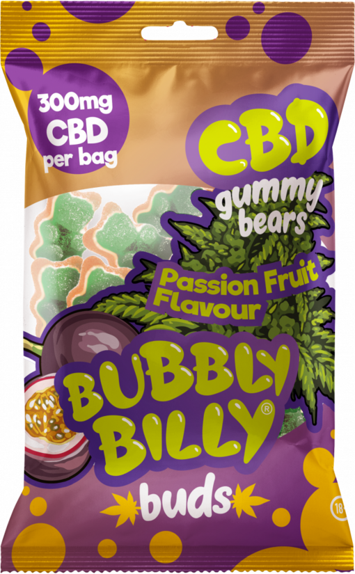 Bubbly Billy Buds CBD-kumikarkit – 300 mg CBD, passionhedelmä, 10 kpl, 100 g