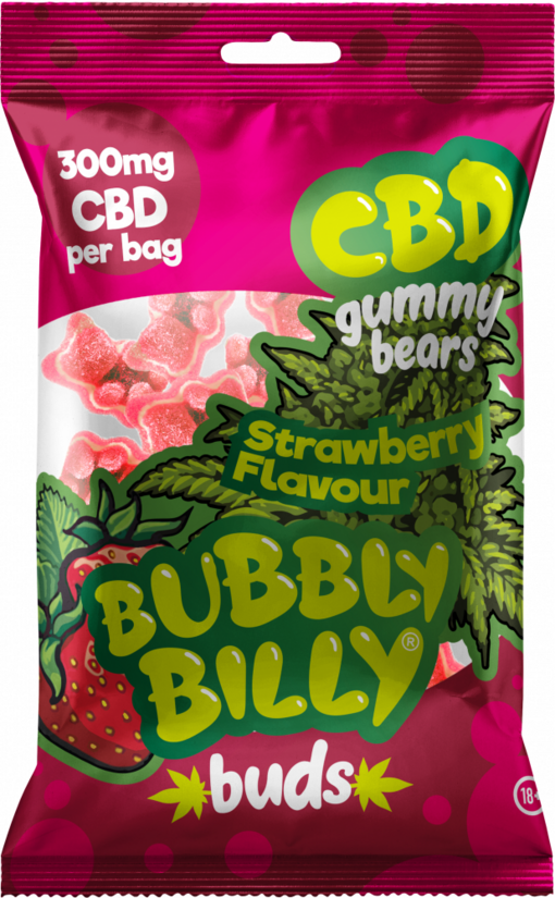 Bubbly Billy Buds CBD-kumikarkit – 300 mg CBD, mansikka, 10 kpl, 100 g