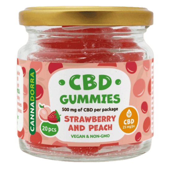 Cannadorra CBD-kumikarkit “Strawberry & Peach” – 500 mg CBD, 20 kpl, THC-vapaa