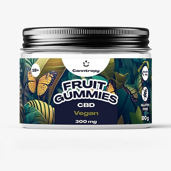 Canntropy vegaaniset hedelmä-CBD-kumikarkit – 300 mg CBD, 30 kpl × 10 mg, 90 g