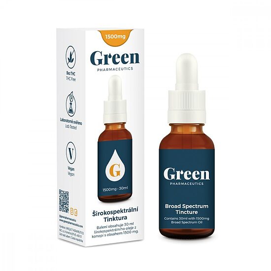 Green Pharmaceutics plataus spektro CBD tinktūra 5 %, 1500 mg CBD, 30 ml