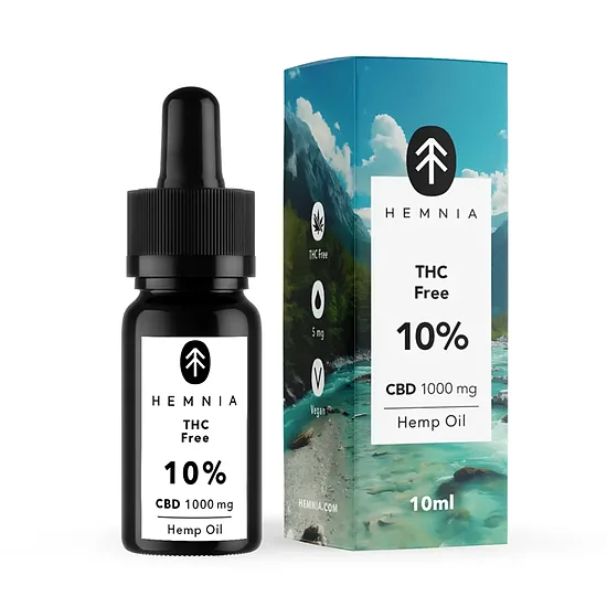Hemnia CBD-öljy THC-vapaa 10 %, 1000 mg CBD, 10 ml