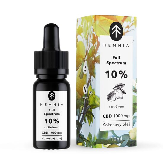 Hemnia täyden spektrin CBD MCT -kookosöljy Lemon 10 %, 1000 mg CBD, 10 ml