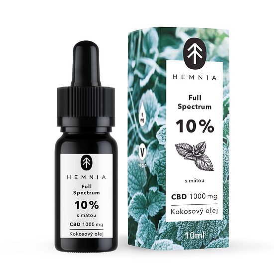 Hemnia täyden spektrin CBD MCT -kookosöljy Mint 10 %, 1000 mg CBD, 10 ml