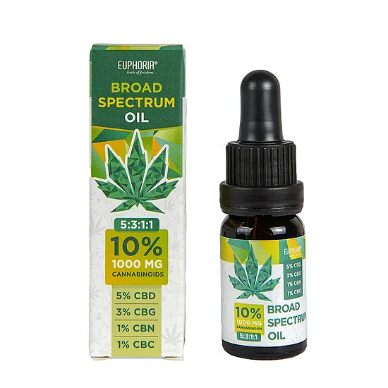Euphoria laajakirjoinen CBD-öljy 10 %, 1000 mg CBD, 10 ml