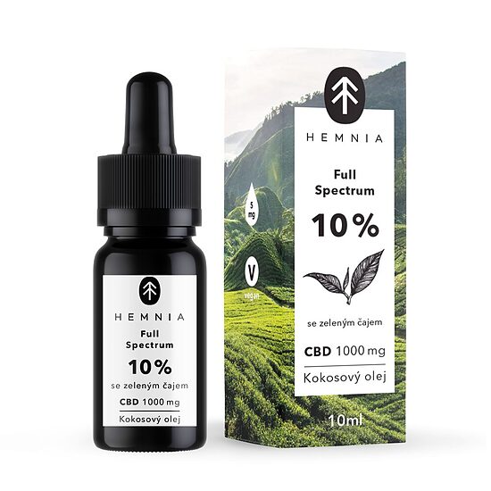 Hemnia täyden spektrin CBD MCT -kookosöljy Green Tea 10 %, 1000 mg CBD, 10 ml