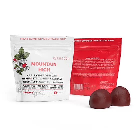 Endoca Mountain High CBD-kumikarkit, mansikka – 300 mg CBD, 2 kpl, 4 g