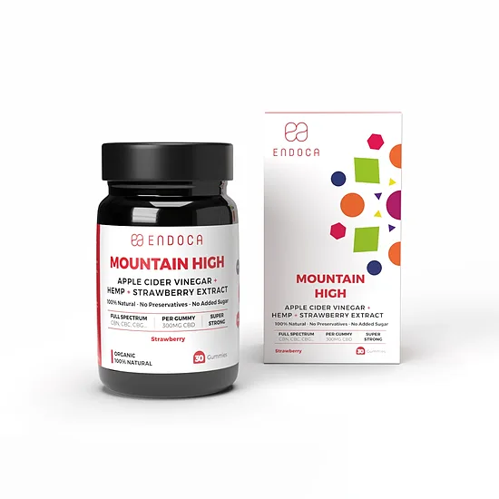 Endoca Mountain High CBD-kumikarkit, mansikka – 300 mg CBD, 30 kpl, 60 g