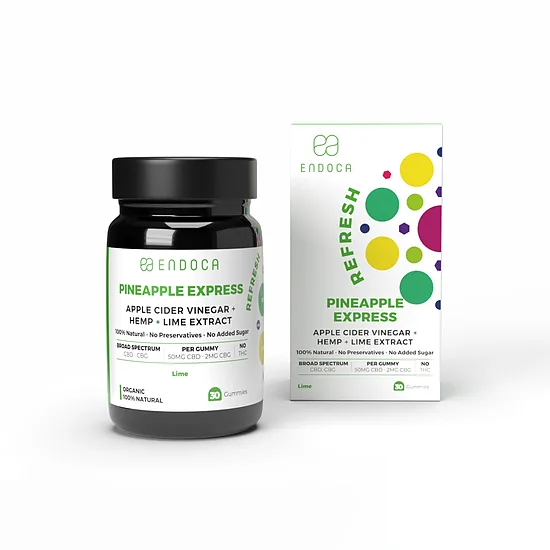 Endoca Pineapple Express CBD-kumikarkit – 50 mg CBD + 2 mg CBG, lime, 30 kpl, 60 g
