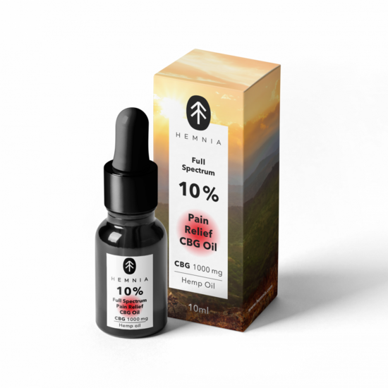 Hemnia täyden spektrin CBG-öljy “Pain Relief” – 10 % CBG + 5 % CBD, 1000 mg CBG + 500 mg CBD, 10 ml