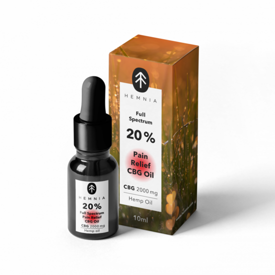 Hemnia täyden spektrin CBG-öljy “Pain Relief” – 20 % CBG + 5 % CBD, 2000 mg CBG + 500 mg CBD, 10 ml