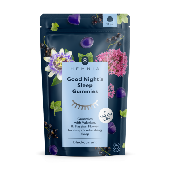 Hemnia „Good Night’s Sleep“ CBD-kumikarkit – 150 mg CBD, 15 kpl × 10 mg, 75 g