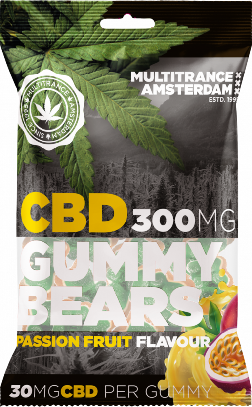 Multitrance CBD-kumikarkit, passionhedelmä – laatikko 40 × 100 g, 300 mg CBD / pussi