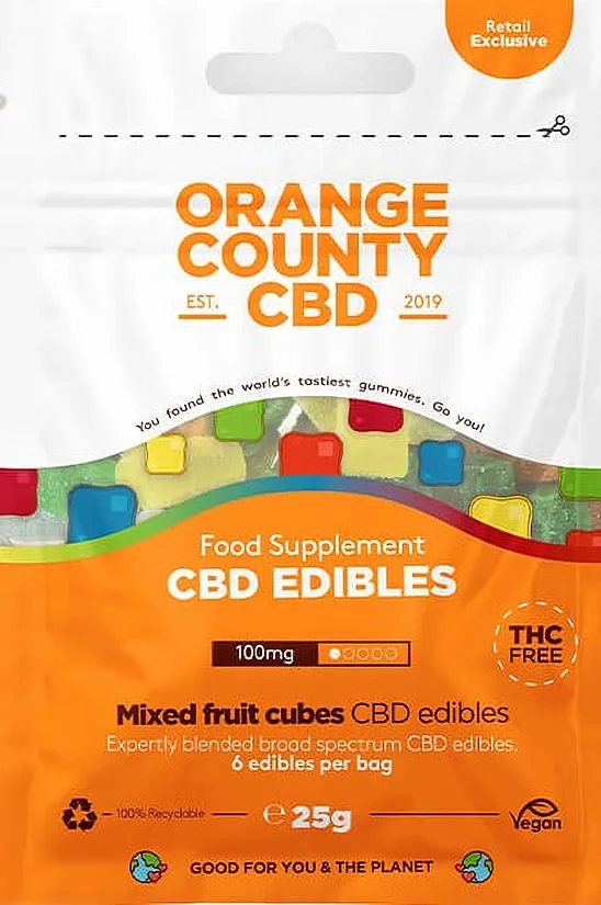 Orange County CBD-kumikarkkikuutiot – 100 mg CBD, 6 kpl, 25 g
