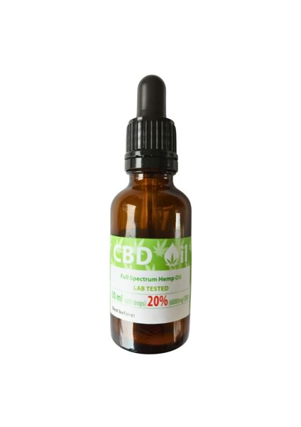 20% CBD olie 30ml /THC < 0,2%/6000mg CBD/600 dråber/Mørk/